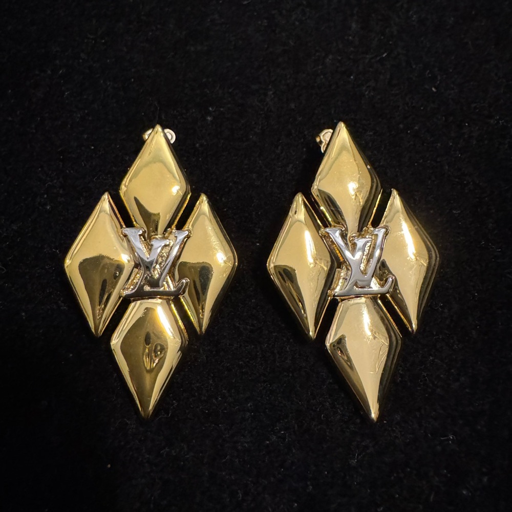 Louis Vuitton Gold and Silver Geometric Monogram Earrings